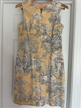 J. McLaughlin Yellow Toile Shift Dress Vintage JM… size 10. No spots EXCELLENT